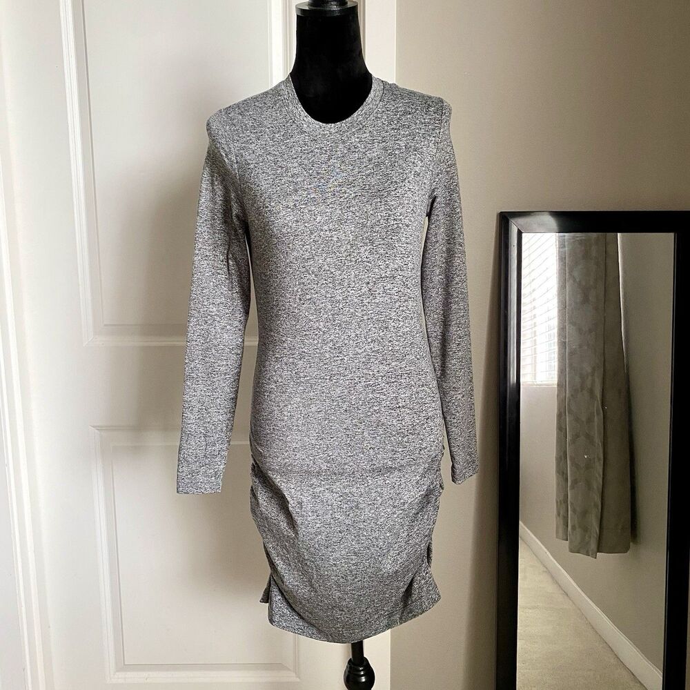 Vuori Halo Ruched Dress Womens Small Heather Grey DreamKnit Long Sleeve Mini